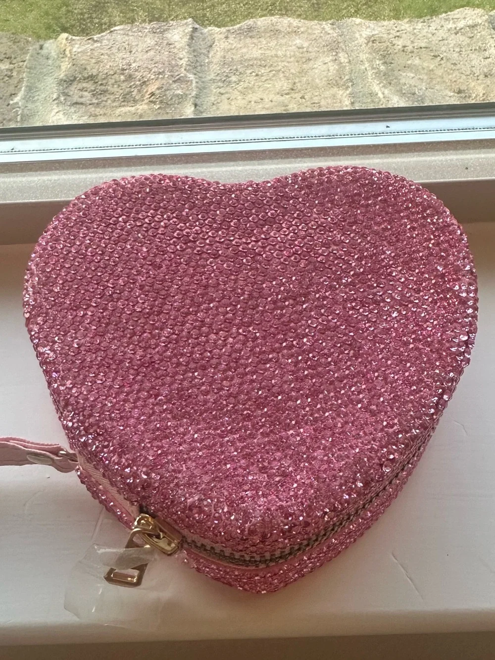 Pink Rhinestone Heart Jewelry Box Travel Case w/ 3 CZ Stud Earrings NIB NWT